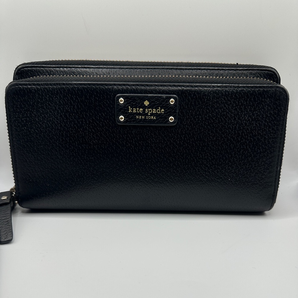 Kate Spade Black Textured Double Zipper Wristlet Wallet Phone Holder